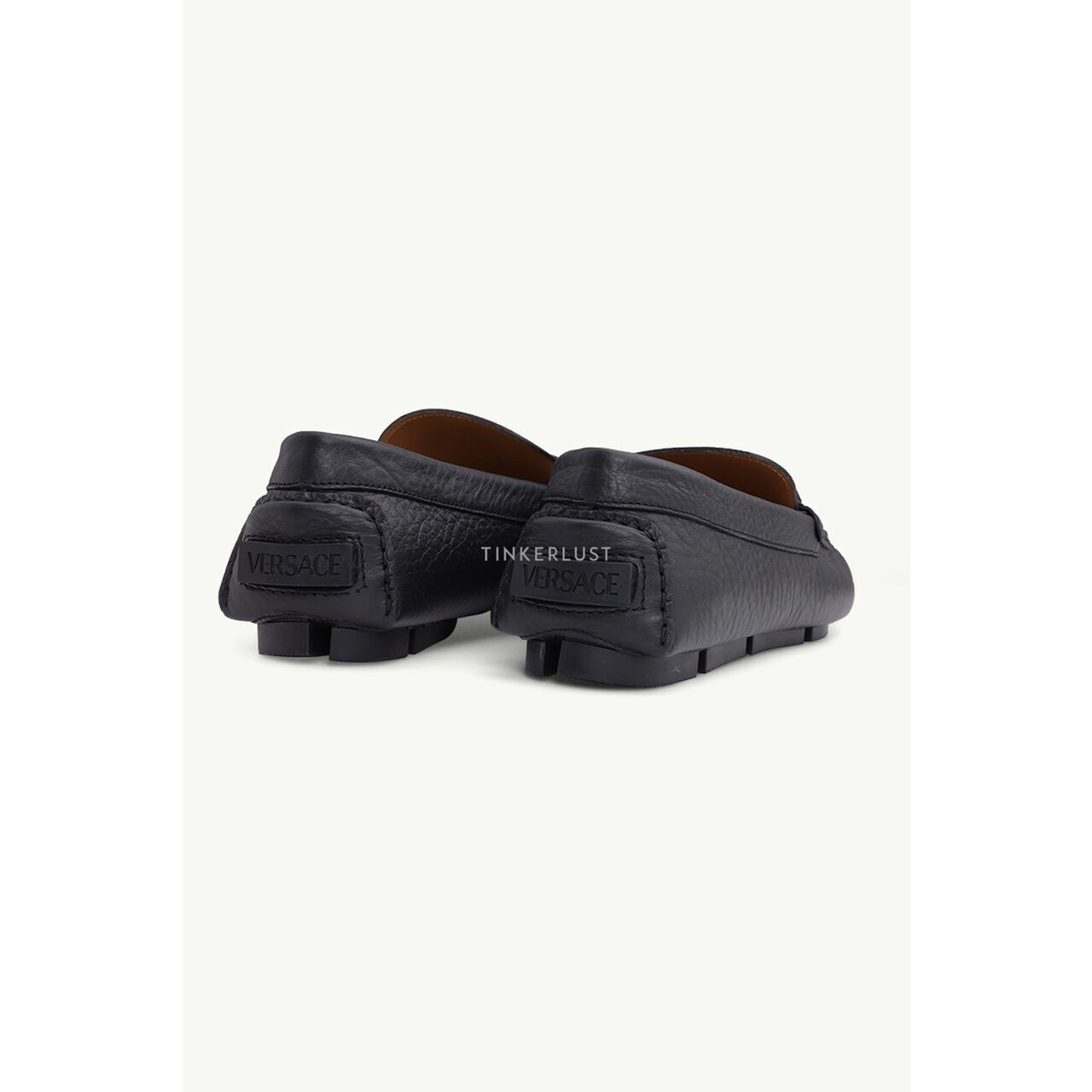 Versace Men Greca Driver Shoes Calf Leather in Black Loafers