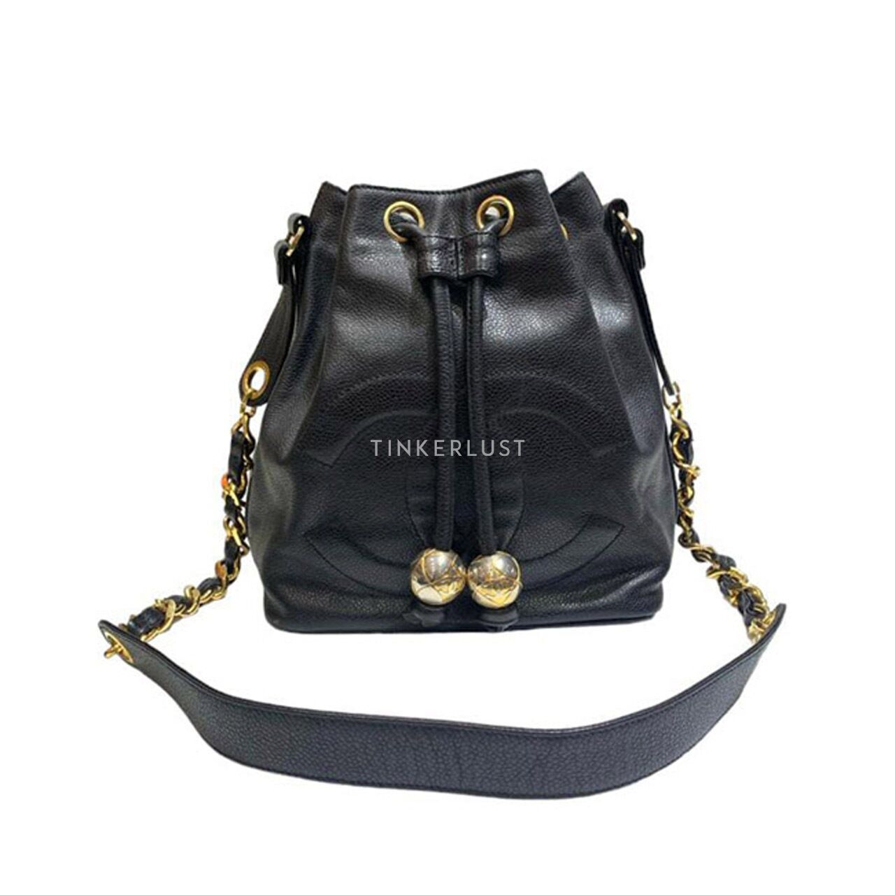 Chanel Vintage Drawsting Bucket Black Caviar GHW Sling Bag