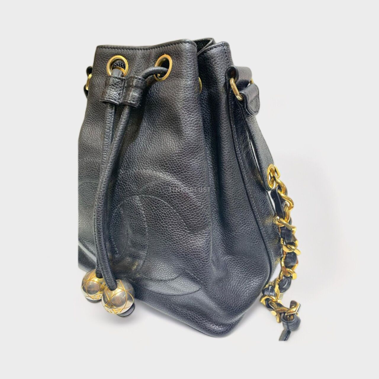 Chanel Vintage Drawsting Bucket Black Caviar GHW Sling Bag