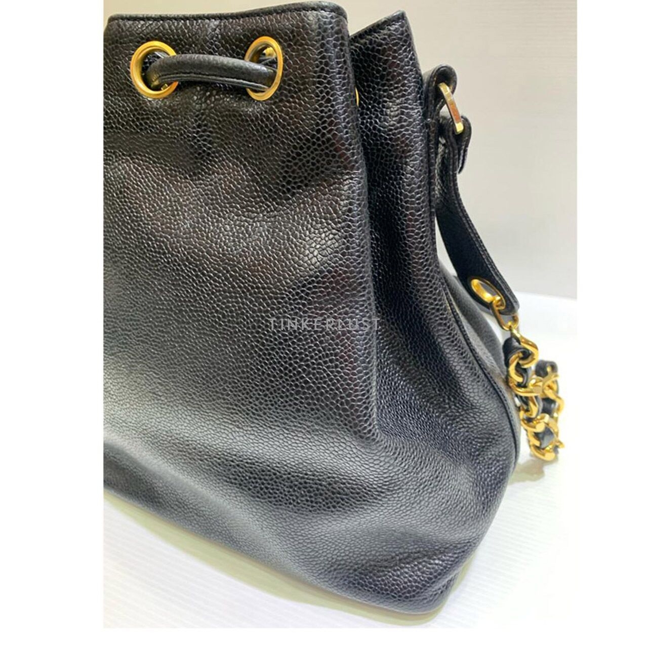 Chanel Vintage Drawsting Bucket Black Caviar GHW Sling Bag