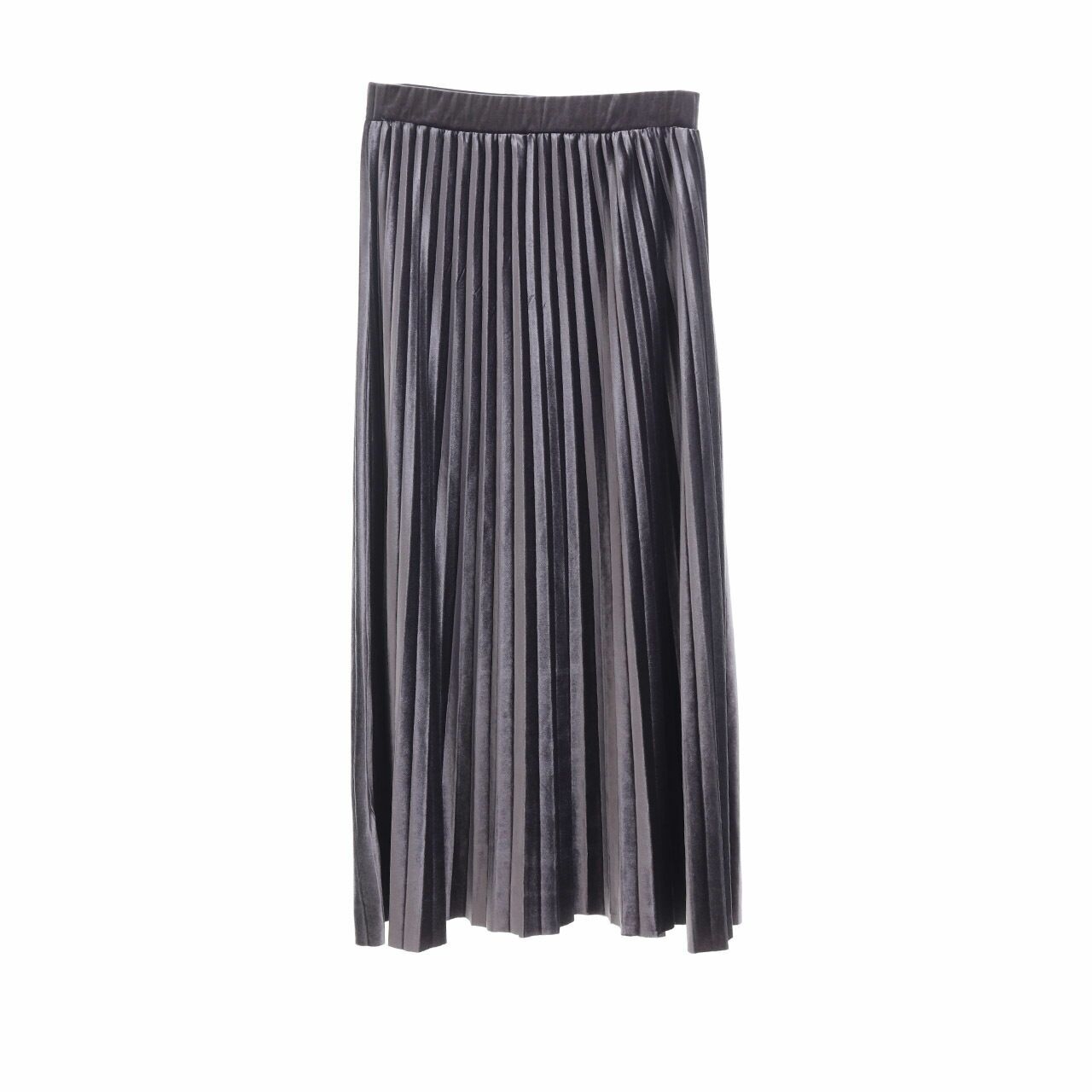 Private Collection Grey Velvet Pleats Maxi Skirt