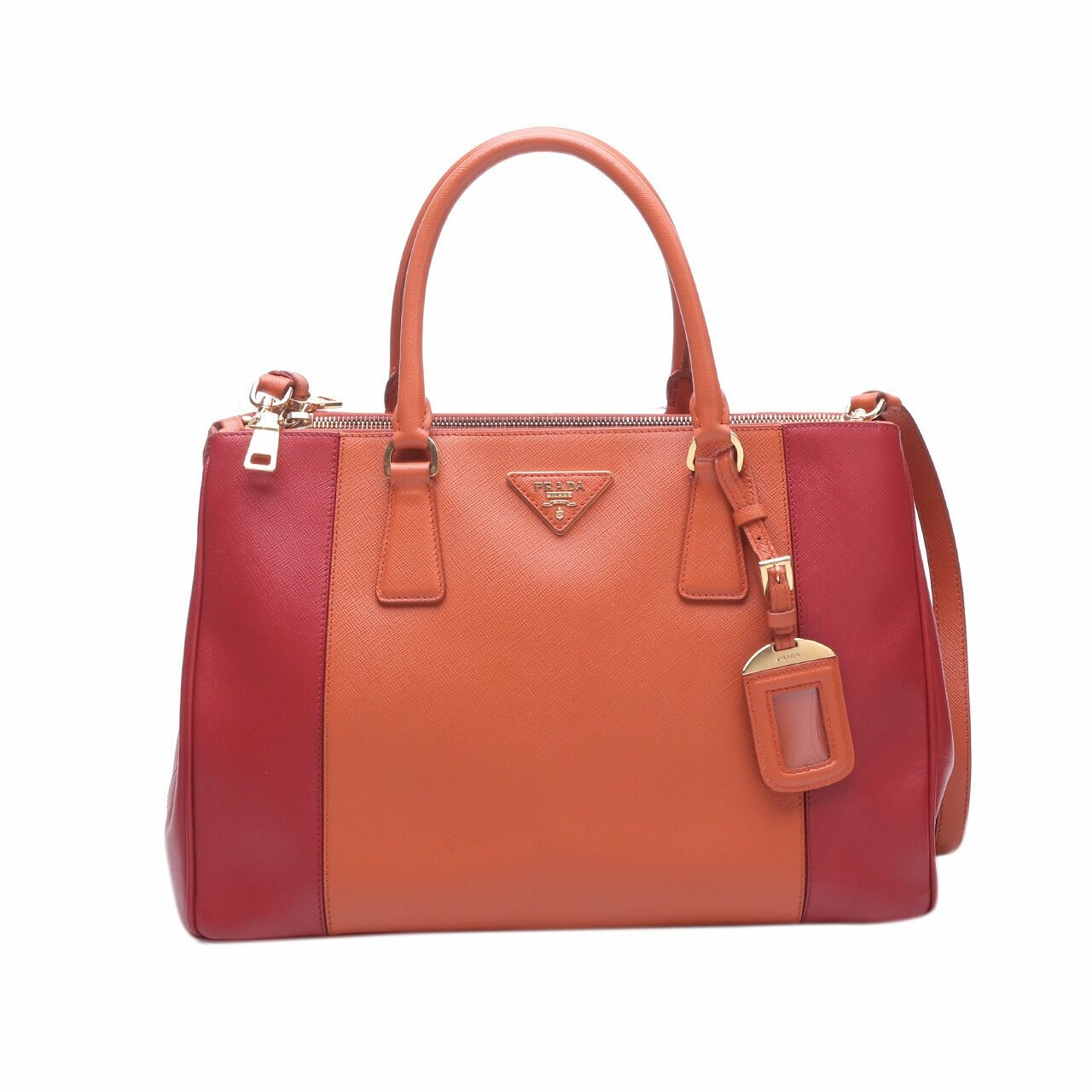 Prada Two Colorblock Red/Orange Satchel Bag