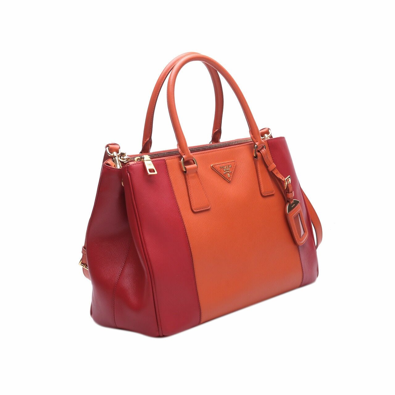 Prada Two Colorblock Red/Orange Satchel Bag