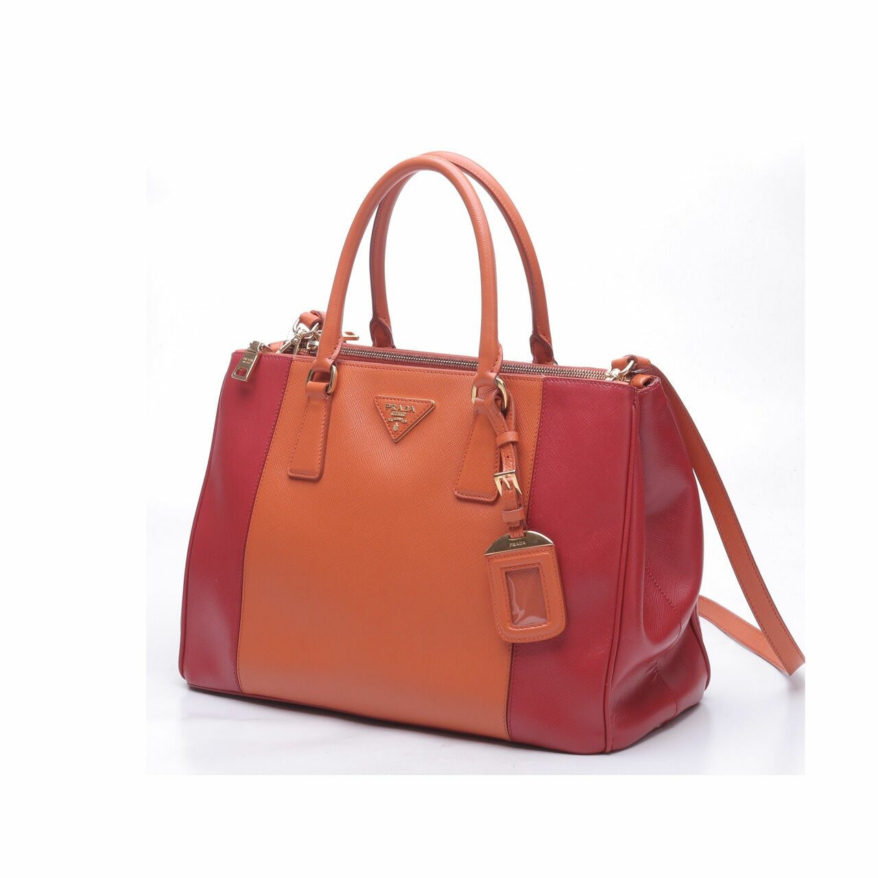 Prada Two Colorblock Red/Orange Satchel Bag