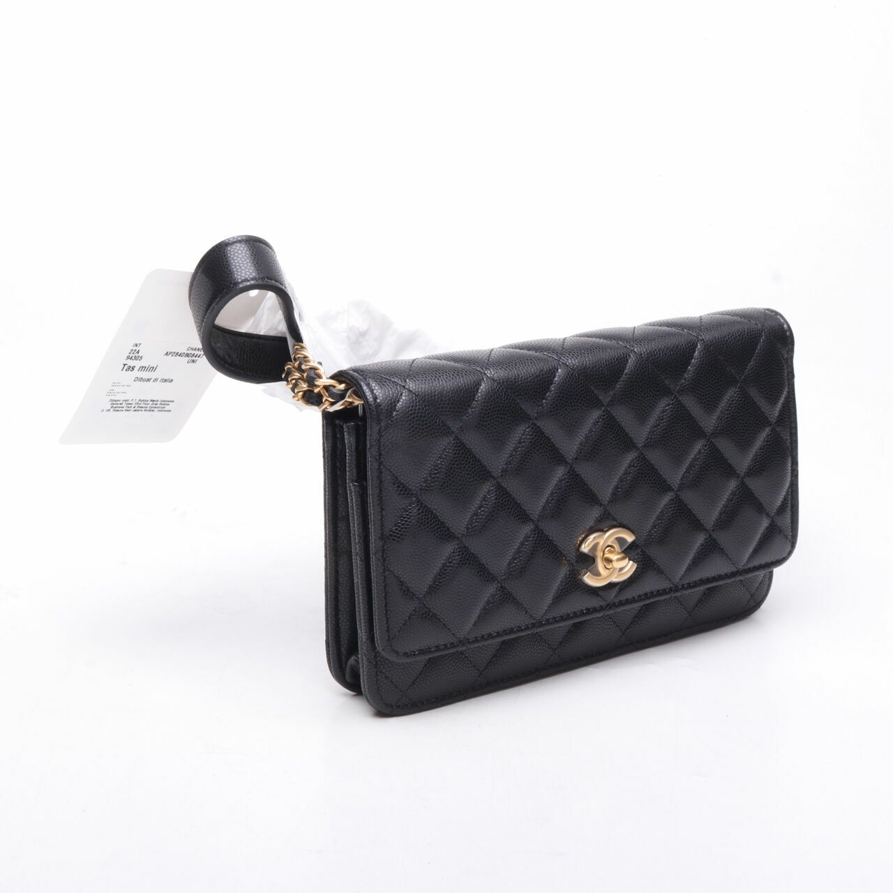 Chanel Gold Coin Chain Wallet WOC Black