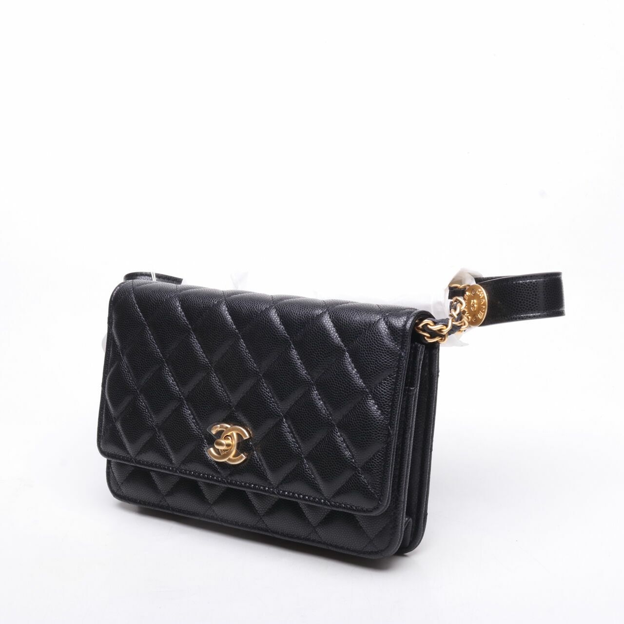 Chanel Gold Coin Chain Wallet WOC Black