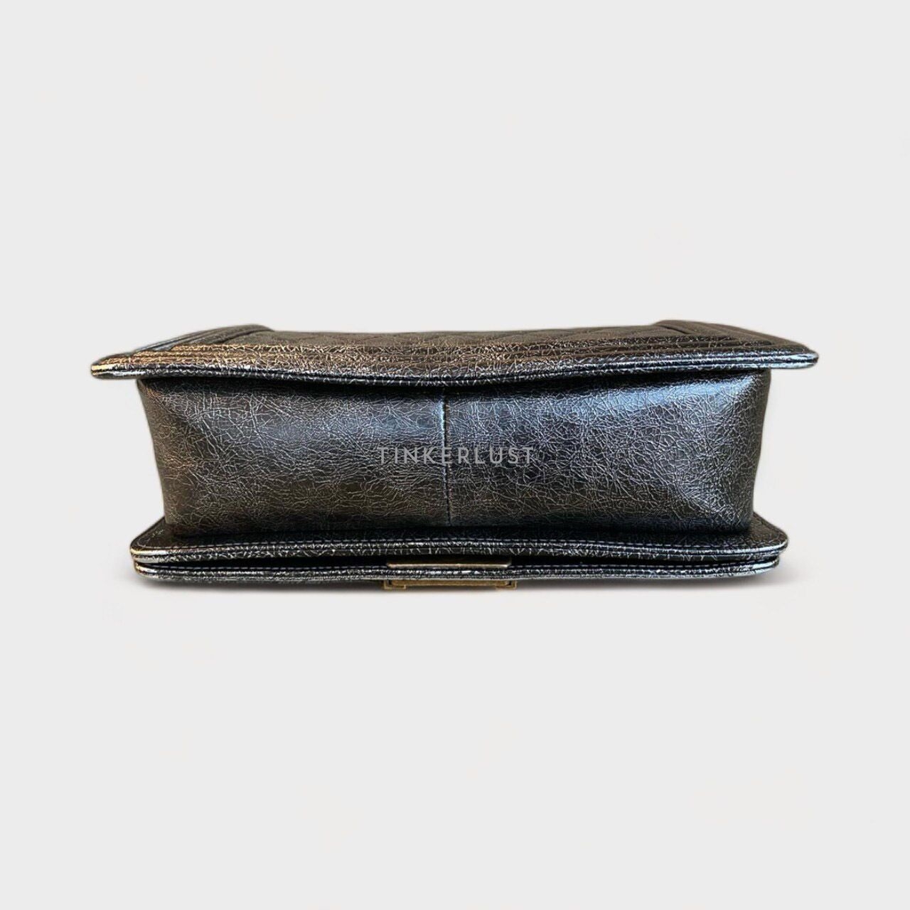 Chanel Boy Medium Black Metallic Cracked Leather Aged GHW #24 Shoulder Bag