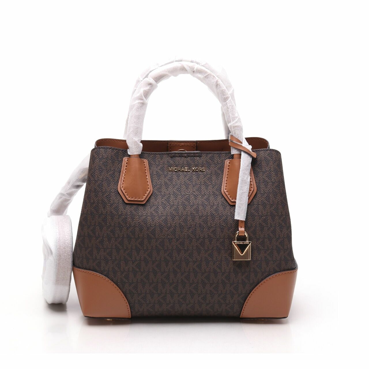 Michael Kors Signature Mercer Gallery Small Center Zip Satchel Brown Acorn