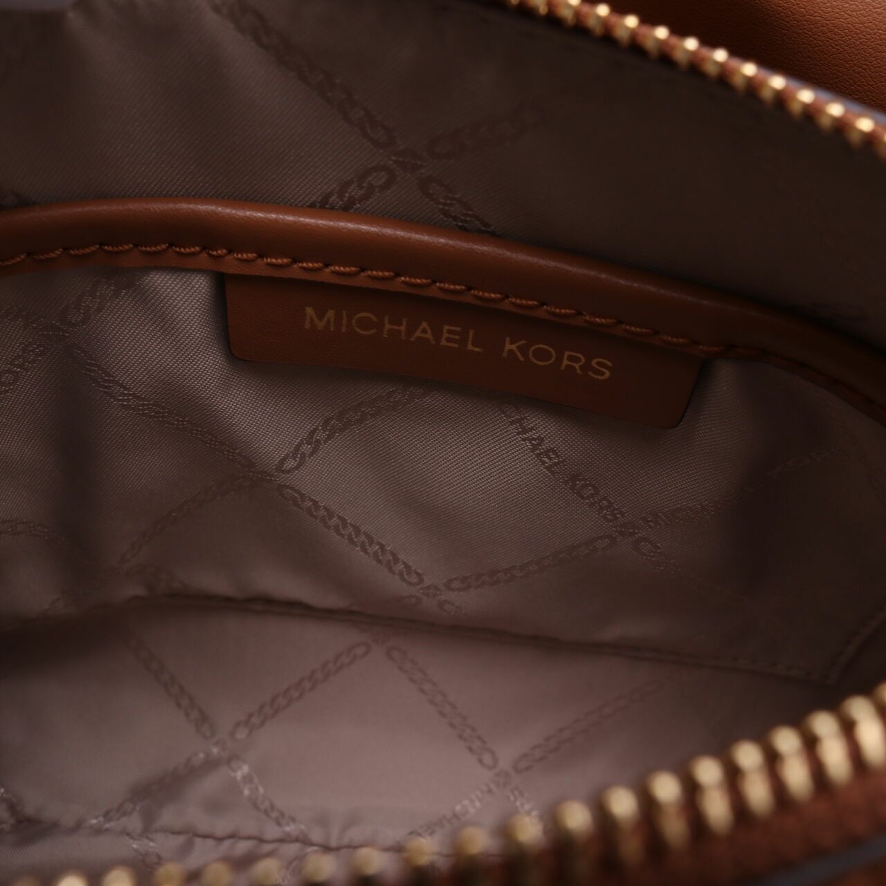 Michael Kors Signature Mercer Gallery Small Center Zip Satchel Brown Acorn