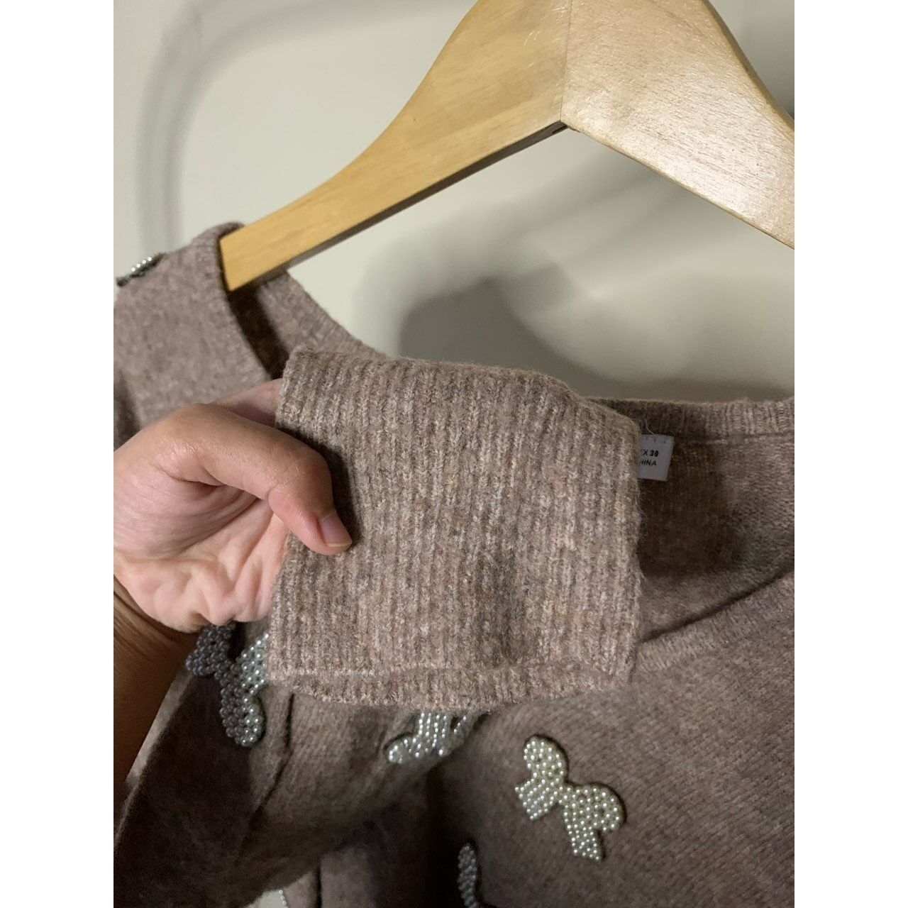 Zara Women Sweater with Faux Pearl Bows