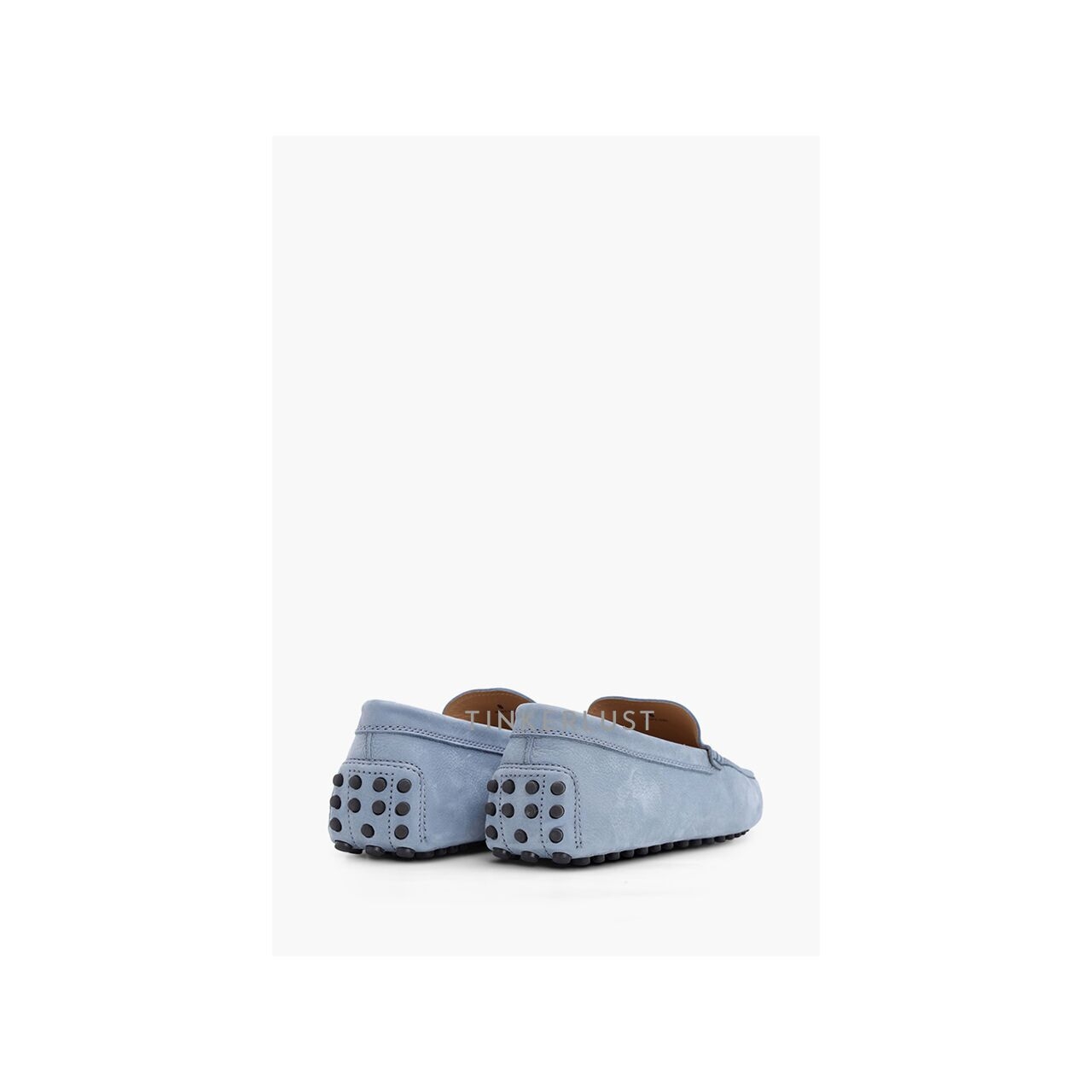 Tod's Men Gommino Driving Shoes in Light Blue Nubuck with Stamped Monogram