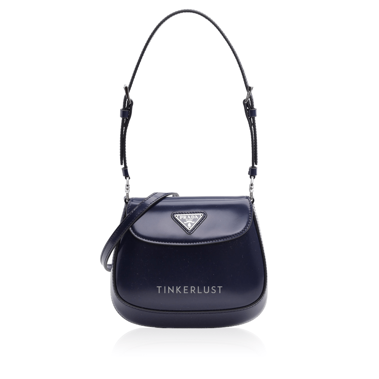 PRADA Cleo Flap Shoulder Bag in Baltic Blue Brushed Leather