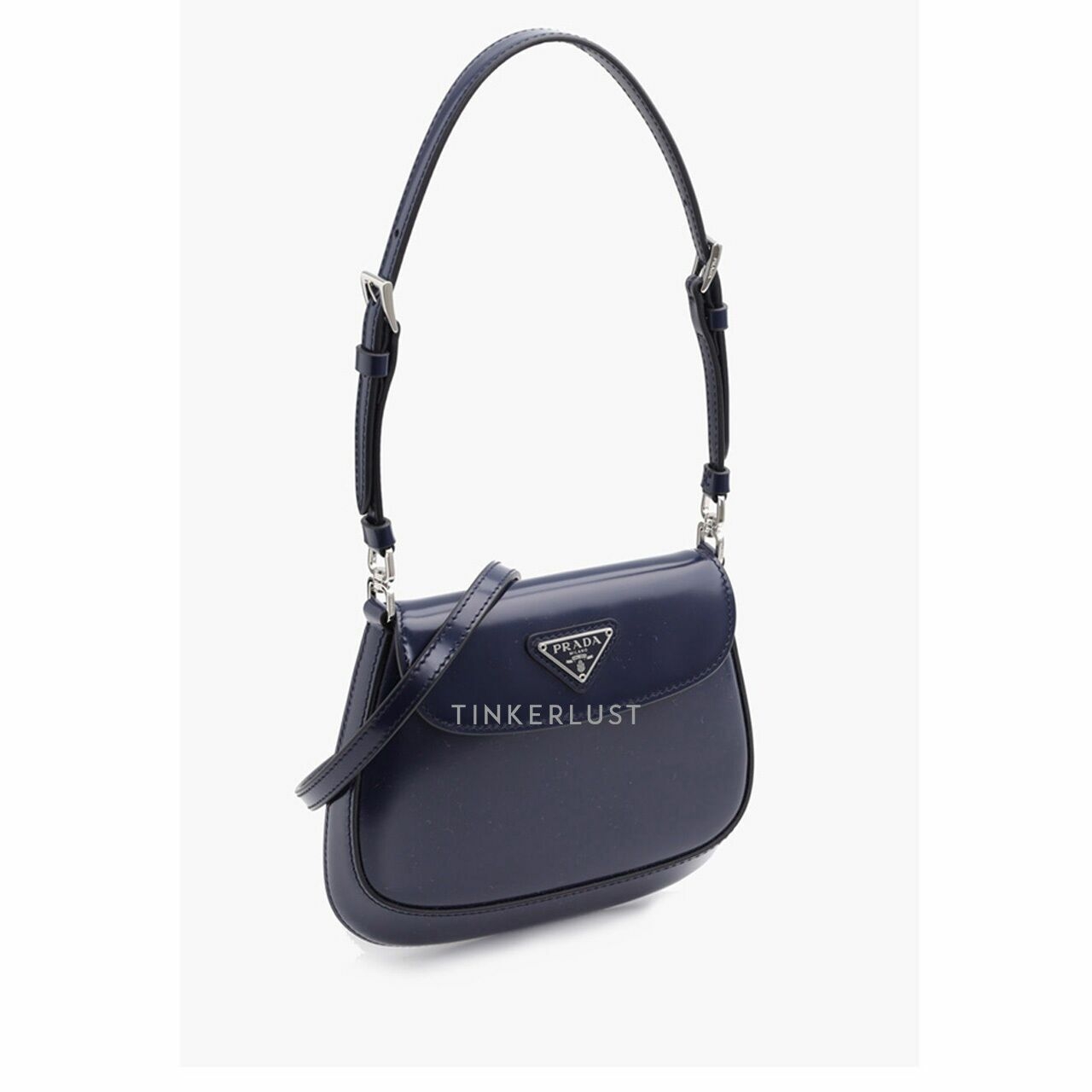 PRADA Cleo Flap Shoulder Bag in Baltic Blue Brushed Leather