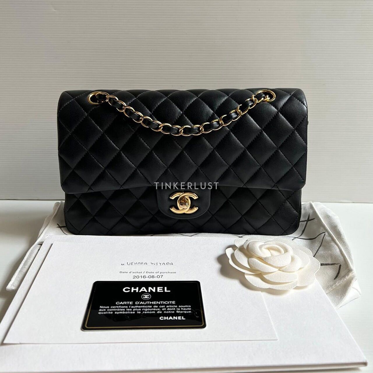 Chanel Classic Medium Black Lambskin #23 GHW Shoulder Bag