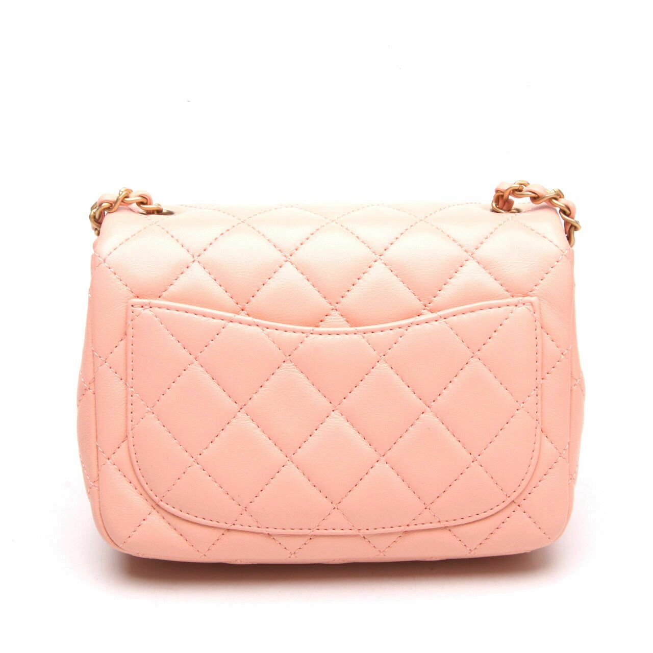 Chanel Peach Lambskin CC Pearl Crush Mini Square Flap GHW Sling Bag