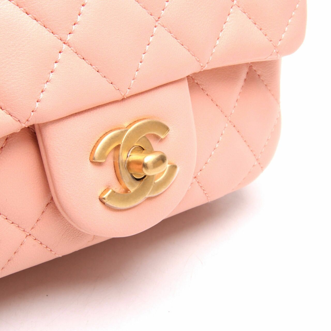 Chanel Peach Lambskin CC Pearl Crush Mini Square Flap GHW Sling Bag