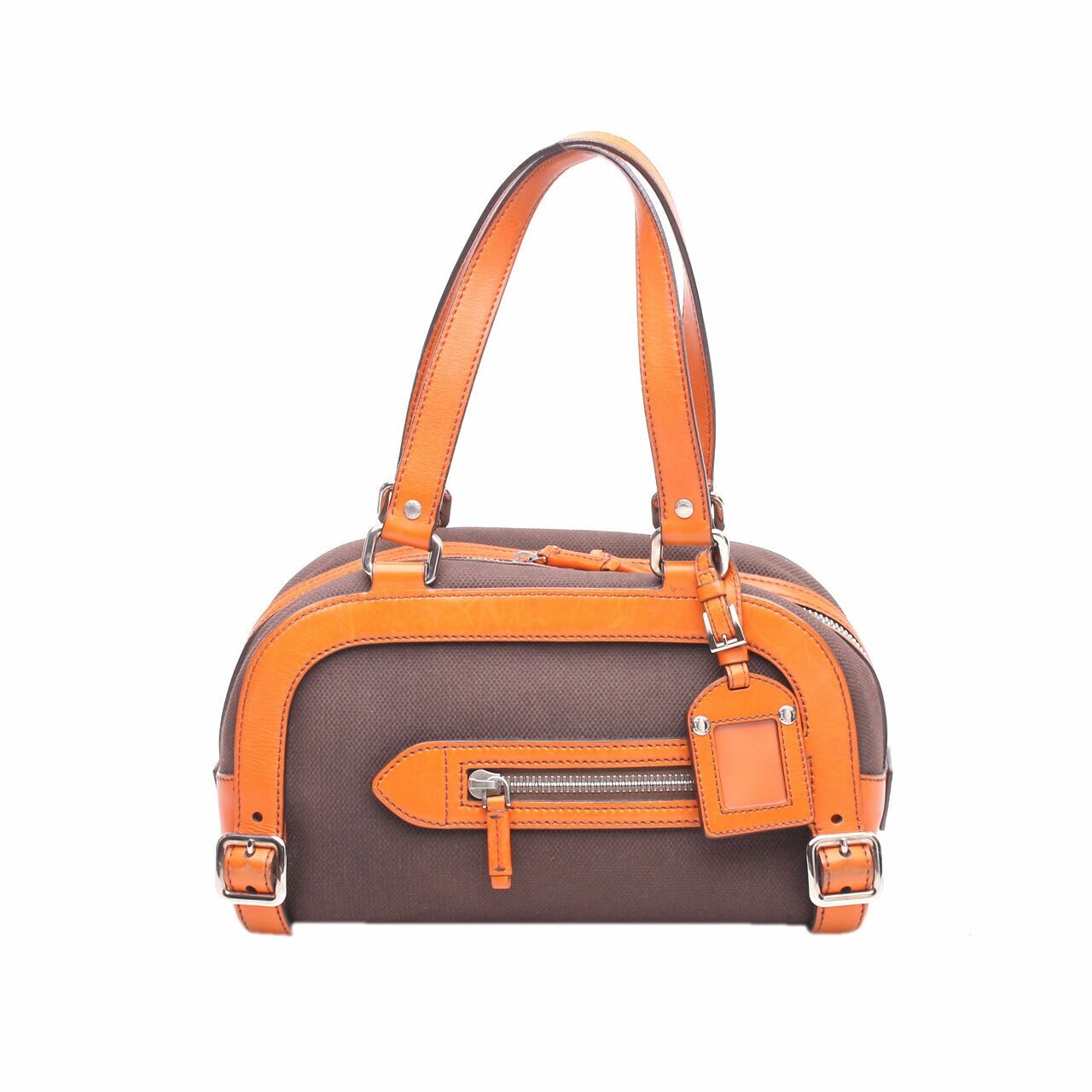 Prada Ebano/Orange Leather Vitello Daino BaulettoShoulder Bag