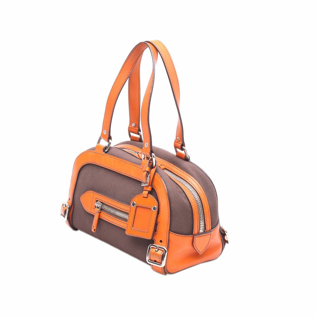 Prada Ebano/Orange Leather Vitello Daino BaulettoShoulder Bag