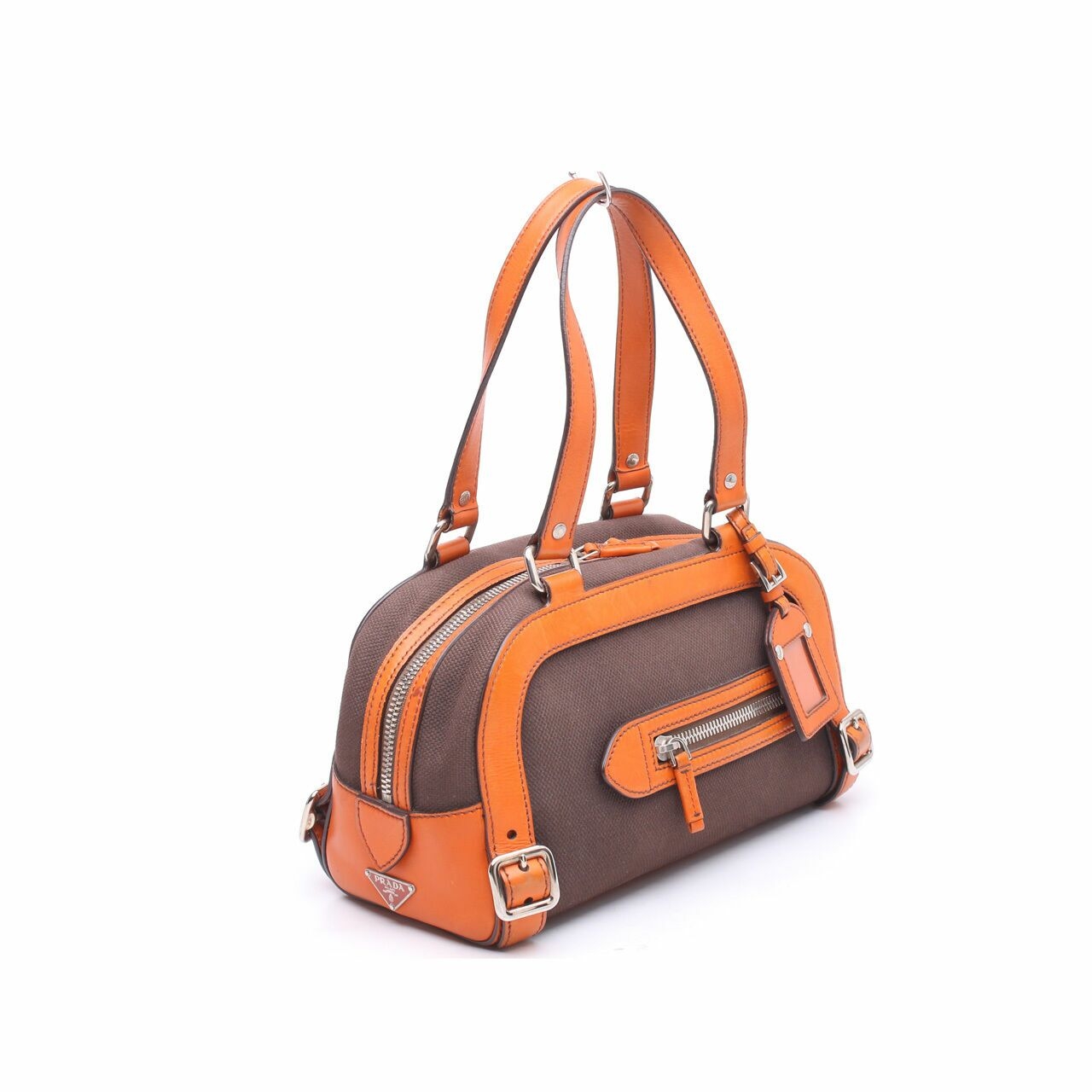 Prada Ebano/Orange Leather Vitello Daino BaulettoShoulder Bag