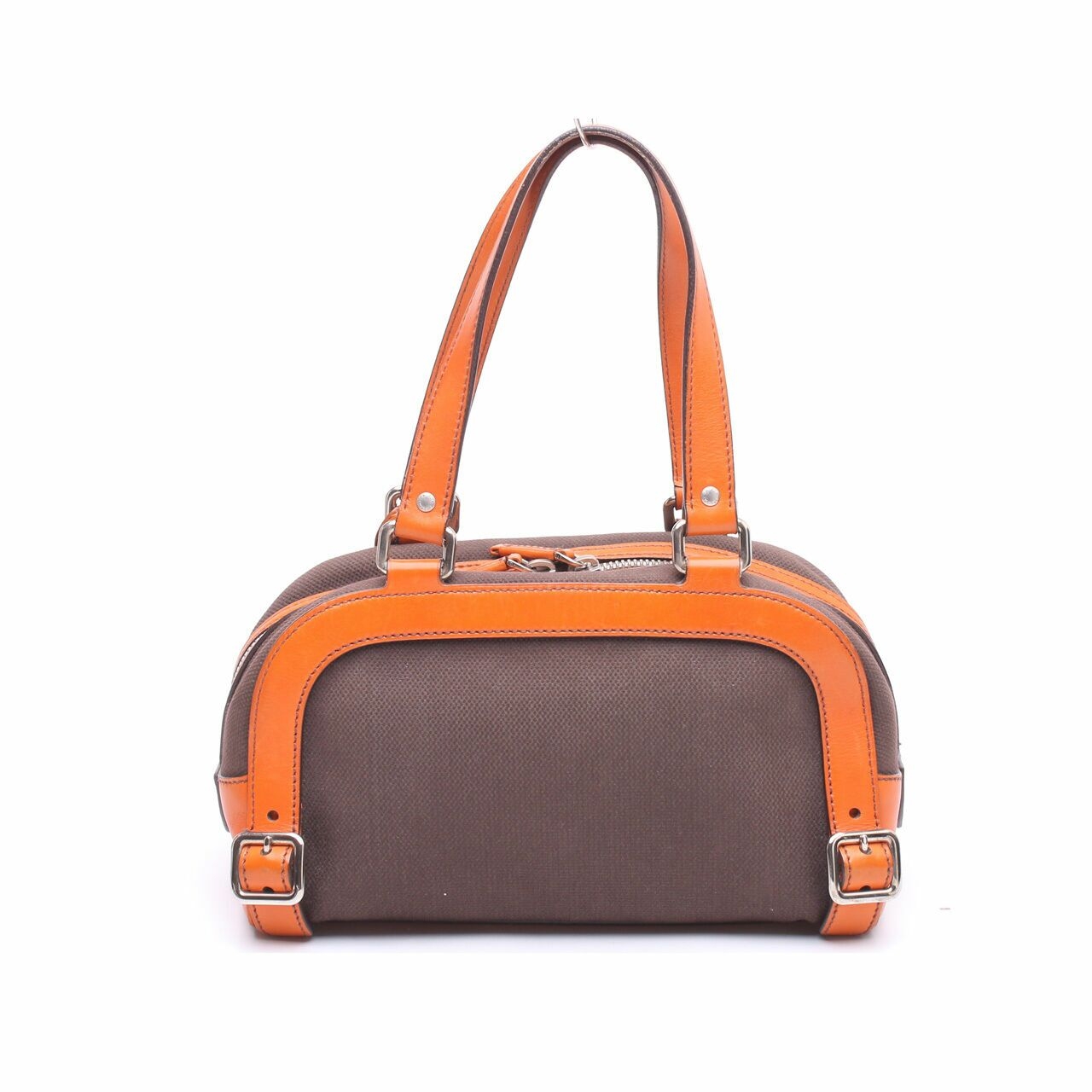 Prada Ebano/Orange Leather Vitello Daino BaulettoShoulder Bag