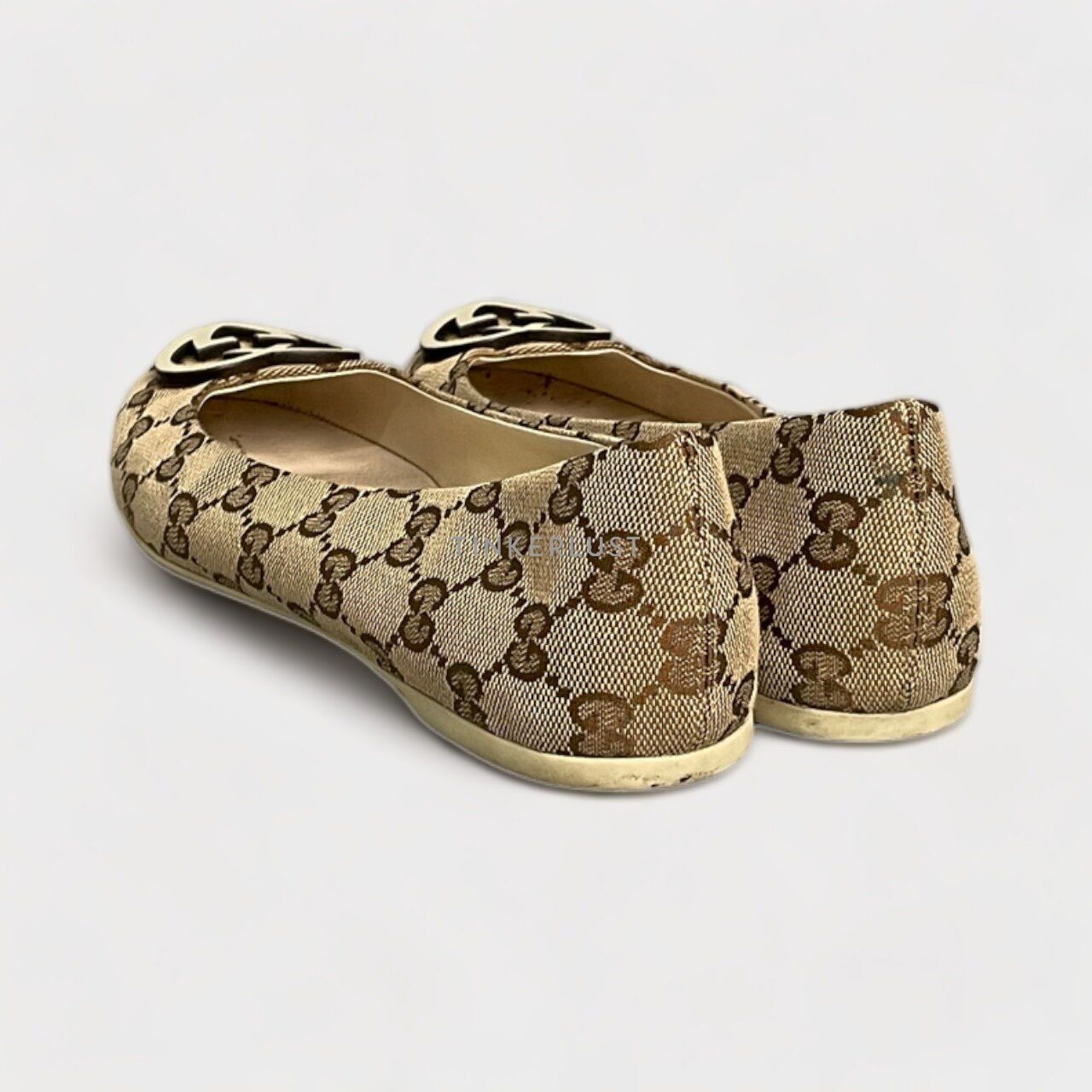 Gucci GG Supreme Heart Beige & Ivory Ballet Flats