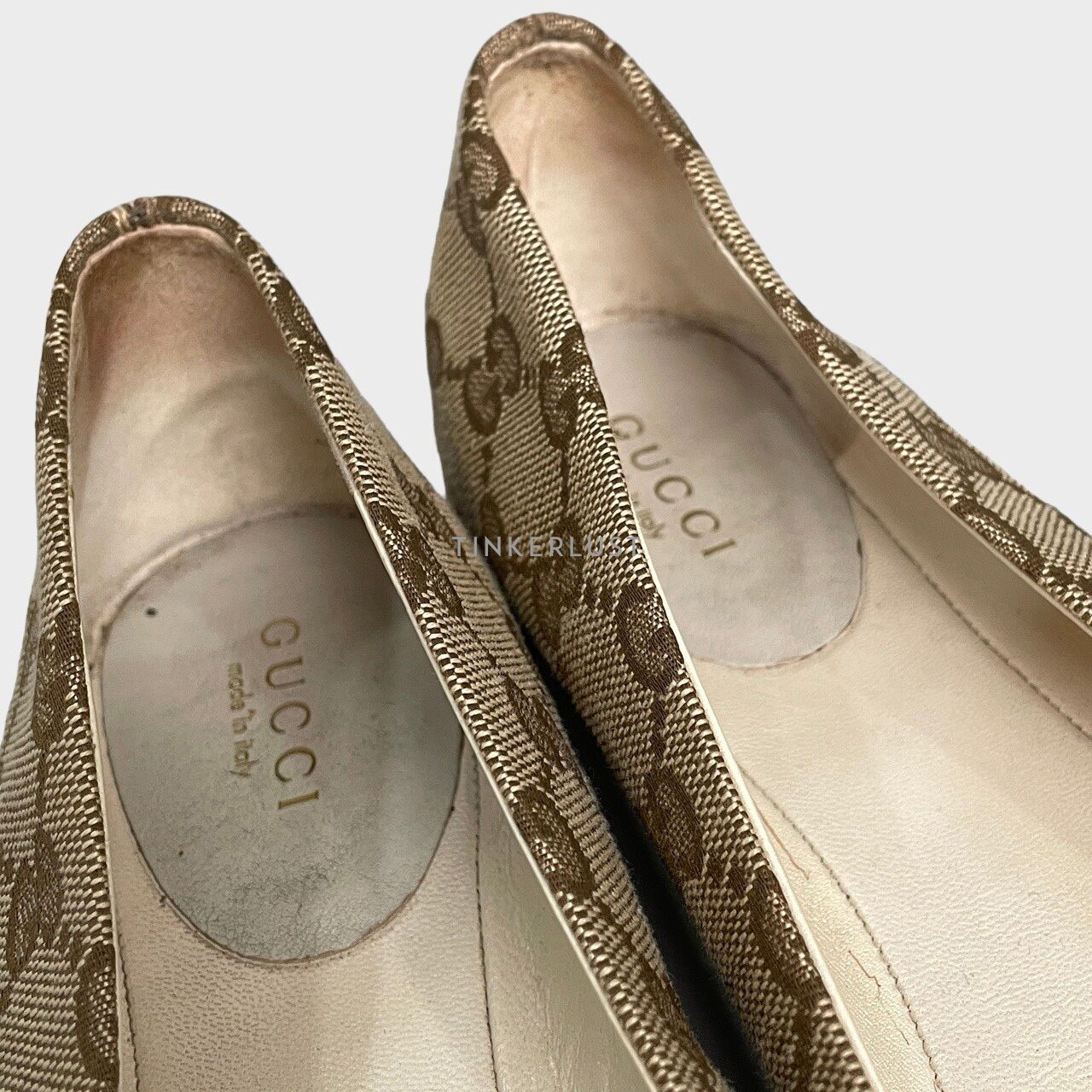 Gucci GG Supreme Heart Beige & Ivory Ballet Flats