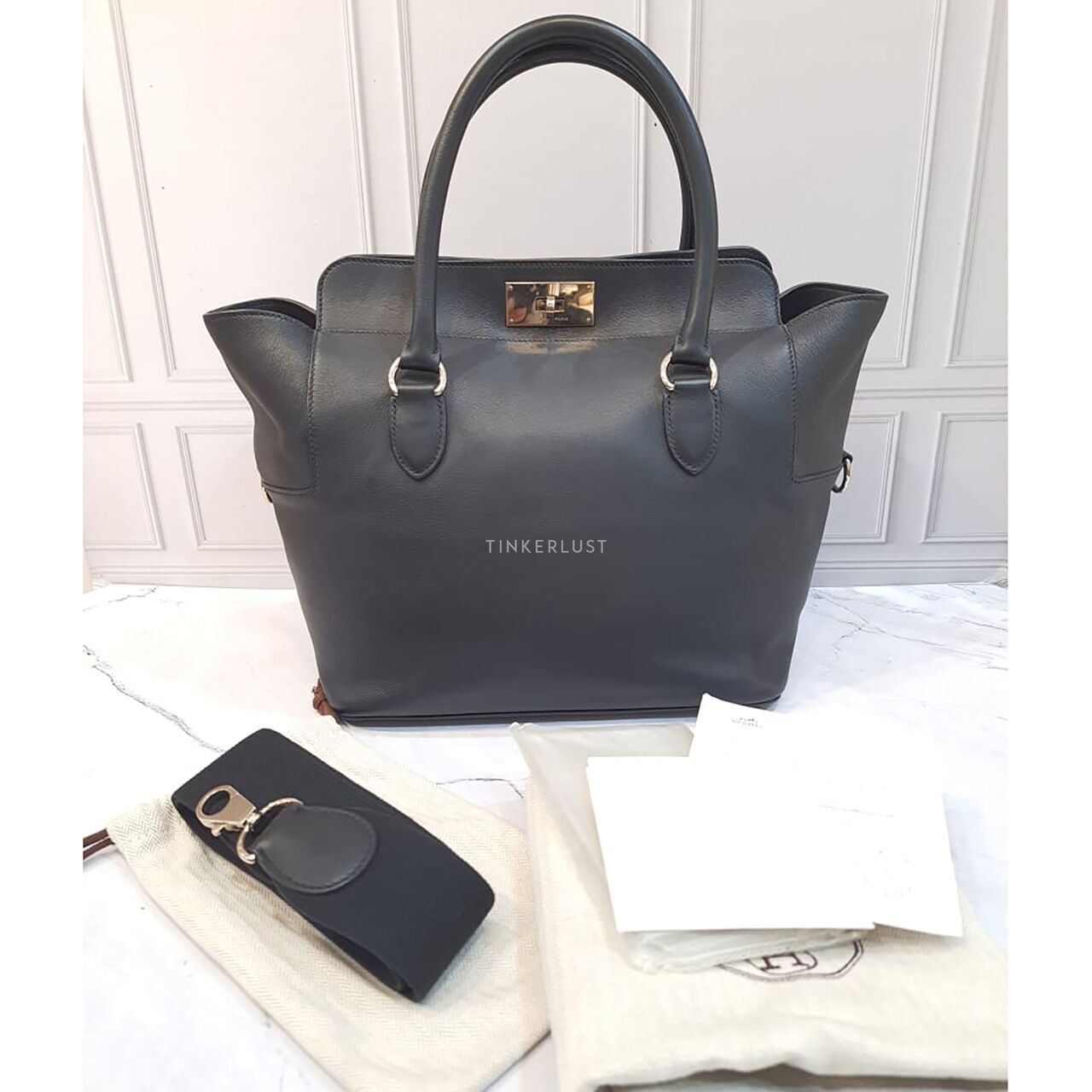 Hermes Toolbox 26 Black Swift PHW #R Satchel