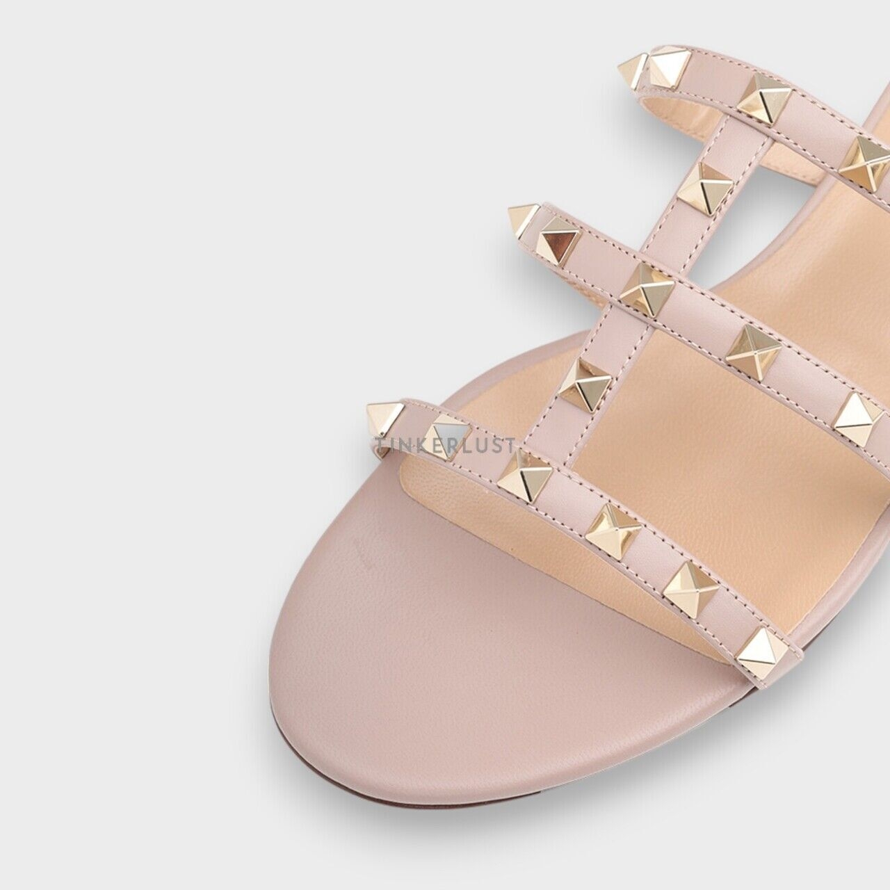 Valentino Rockstud Strappy Slides in Nude Poudre Sandals