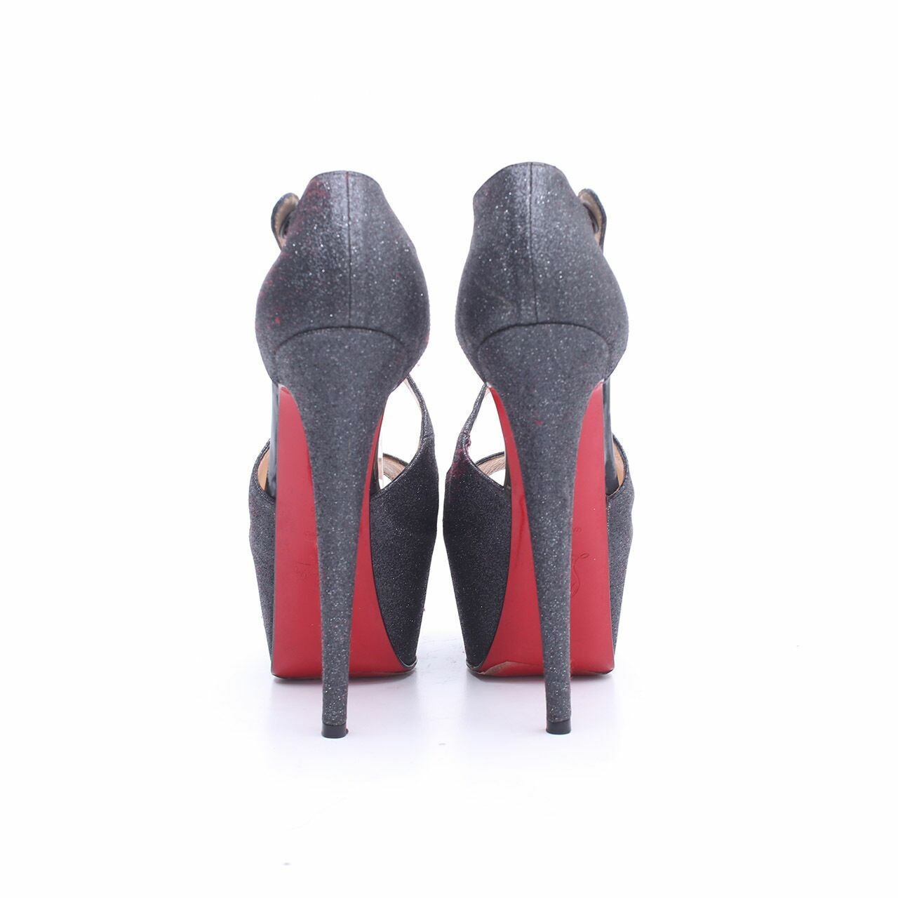 Christian Louboutin Baffodile Black Matte Glittery Open Toe Strappy Heels