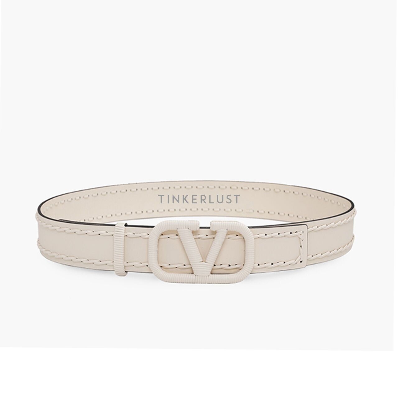 Valentino Garavani Women VLogo Signature Stitch 4cm in Light Ivory Belt 