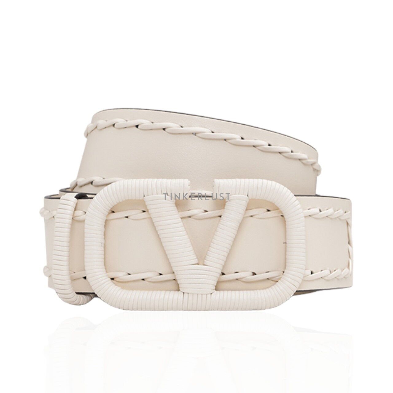 Valentino Garavani Women VLogo Signature Stitch 4cm in Light Ivory Belt 