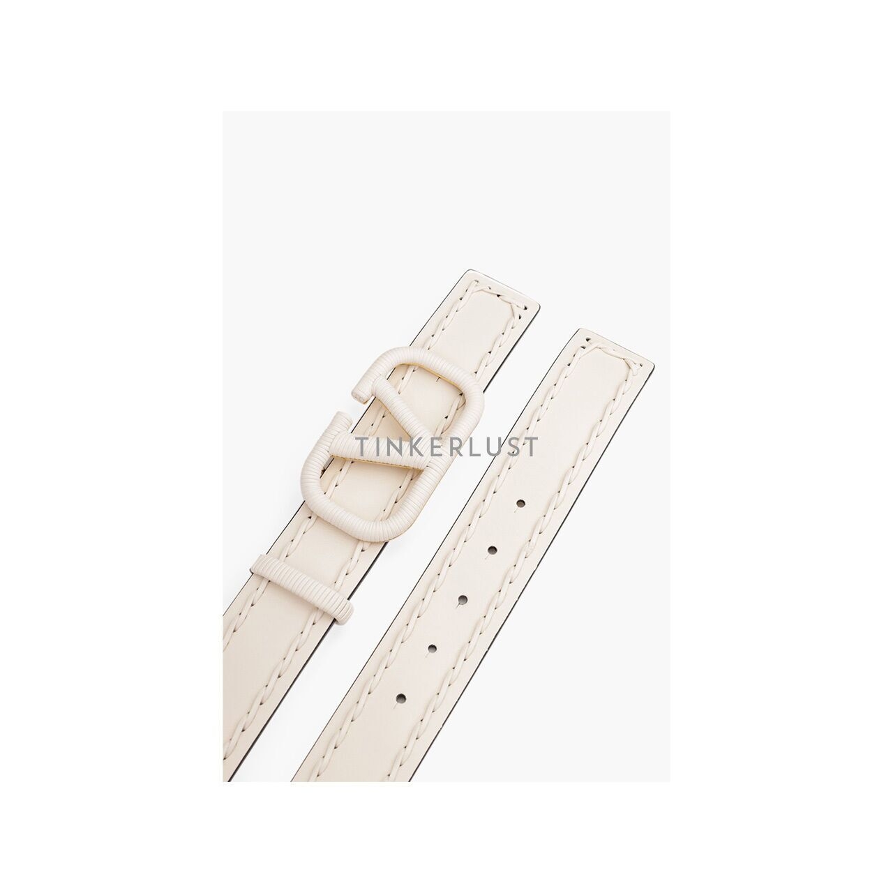 Valentino Garavani Women VLogo Signature Stitch 4cm in Light Ivory Belt 