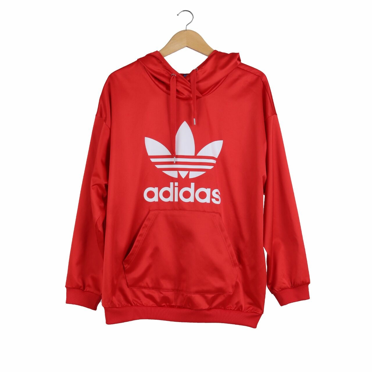 Adidas Satin Trefoil Red Hoodie Sweater