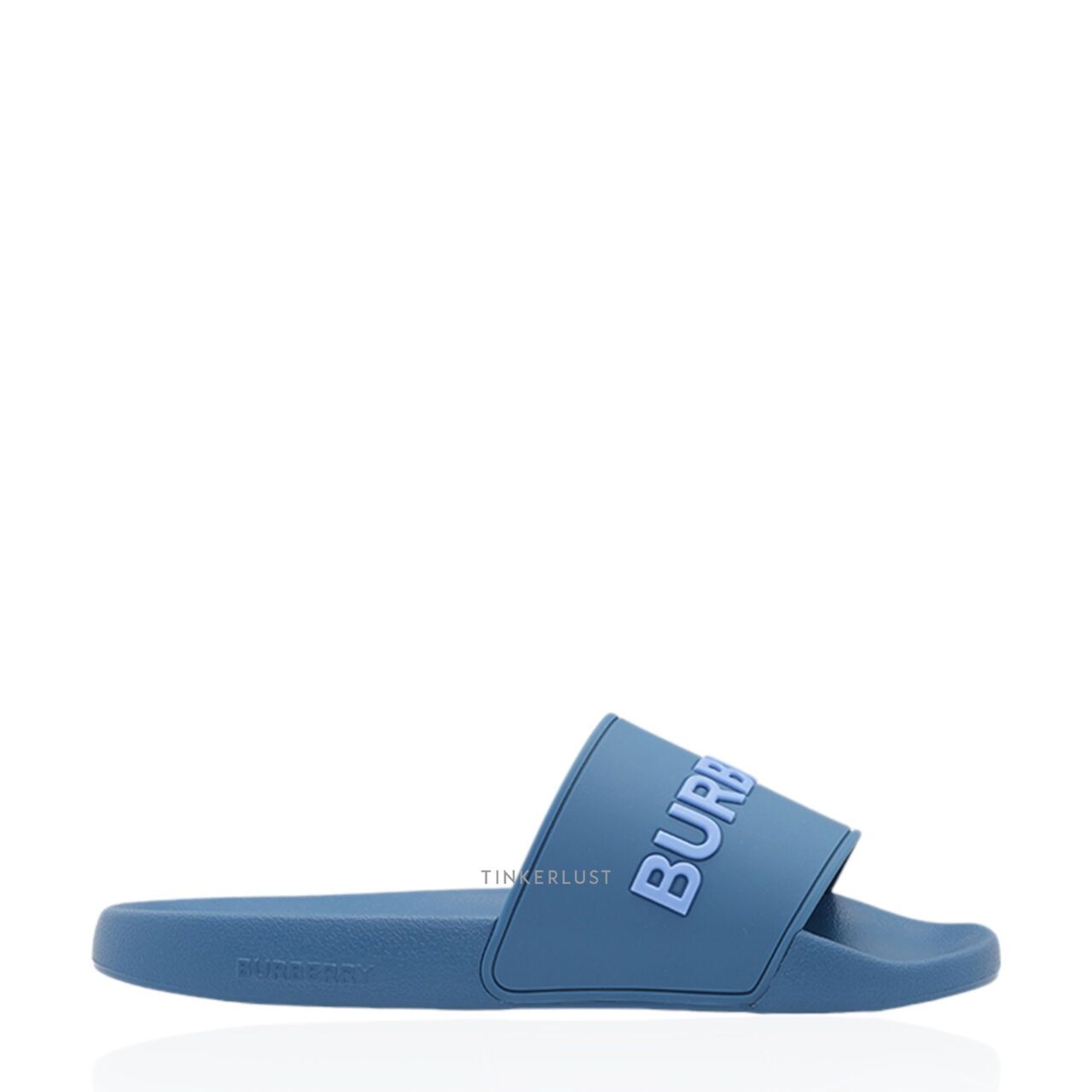 Burberry Men Logo Embossed Slides in Dark Cerulean Blue