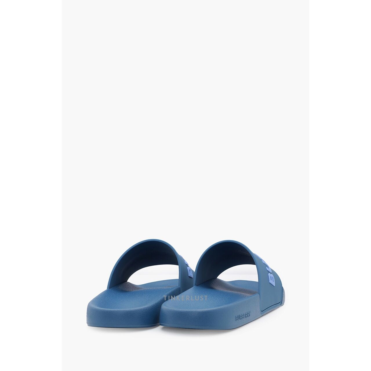 Burberry Men Logo Embossed Slides in Dark Cerulean Blue