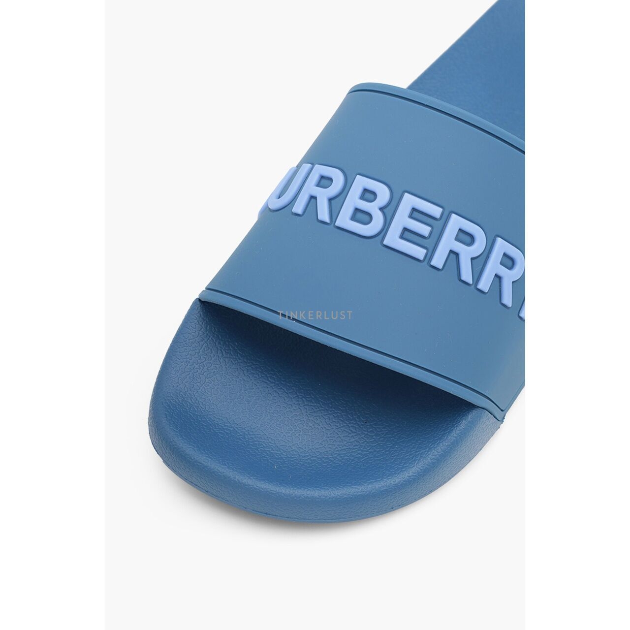 Burberry Men Logo Embossed Slides in Dark Cerulean Blue