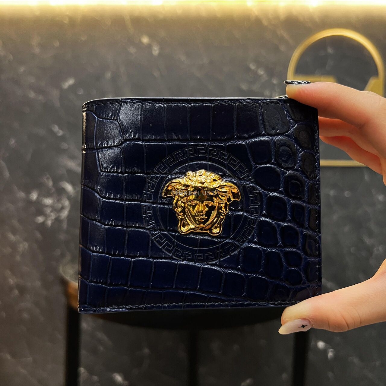 Versace Medusa Bifold Croco Navy Wallet 