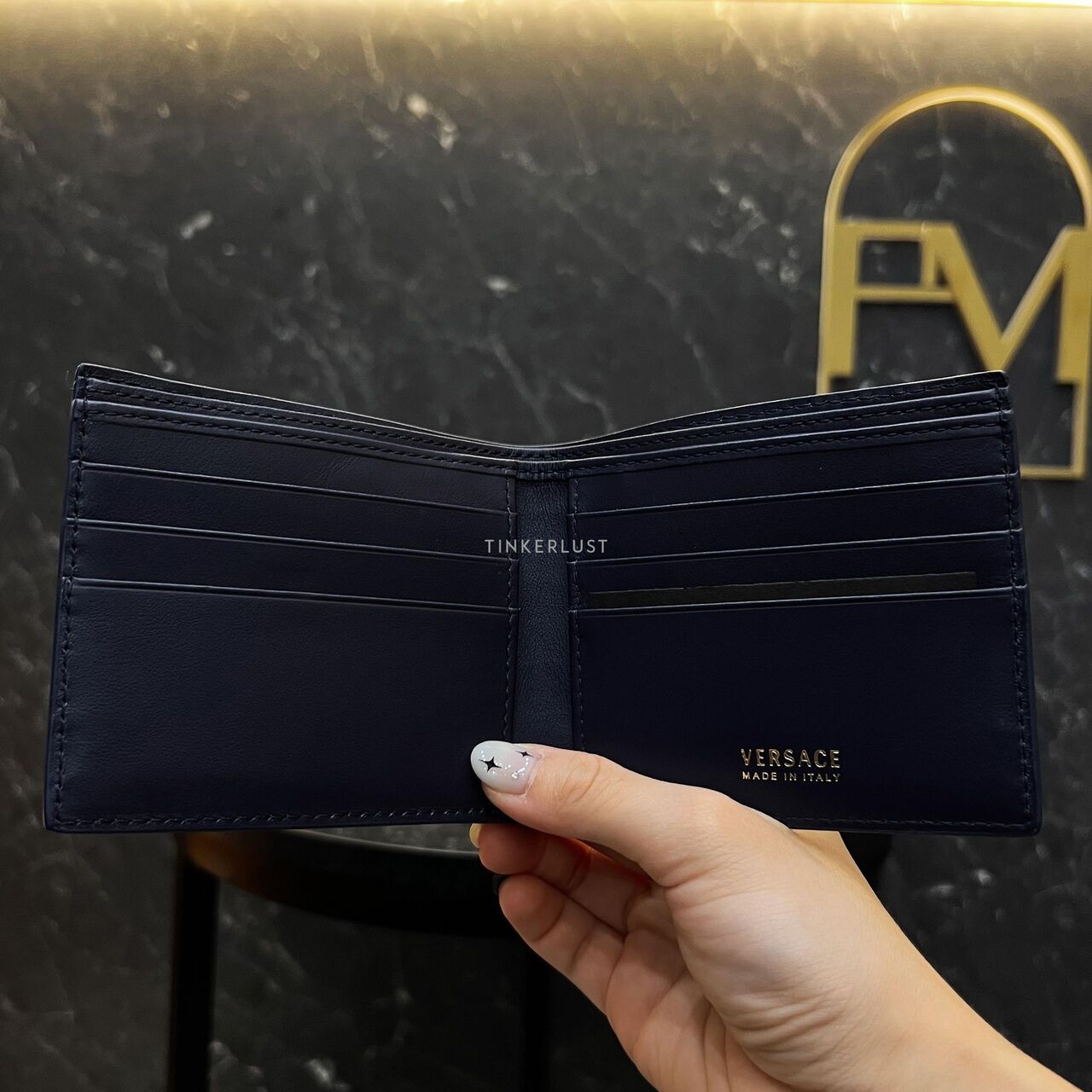 Versace Medusa Bifold Croco Navy Wallet 