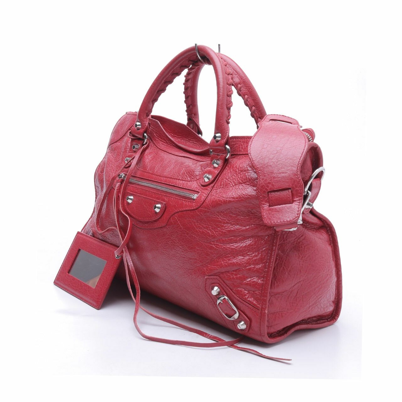 Balenciaga Agneau Classic Silver City Red Rouge Sapphire Satchel Bag