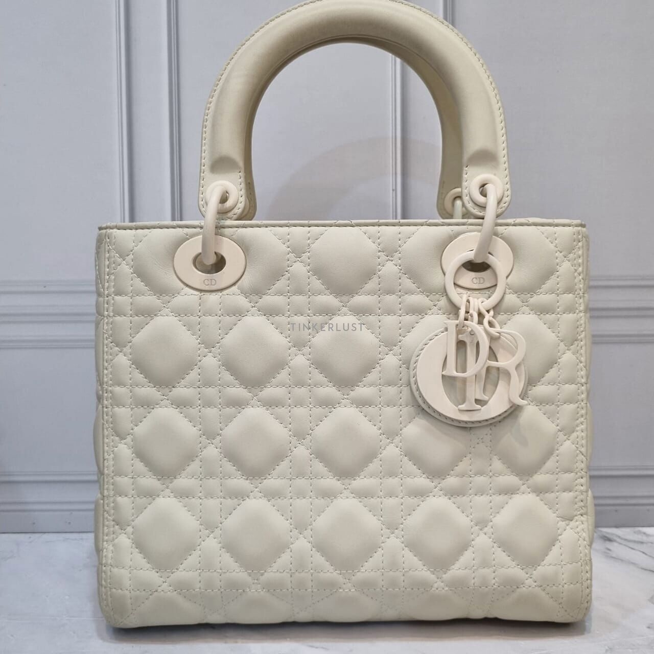 Christian Dior Lady Dior Ultra Matte White Medium 2019 Sacthel Bag