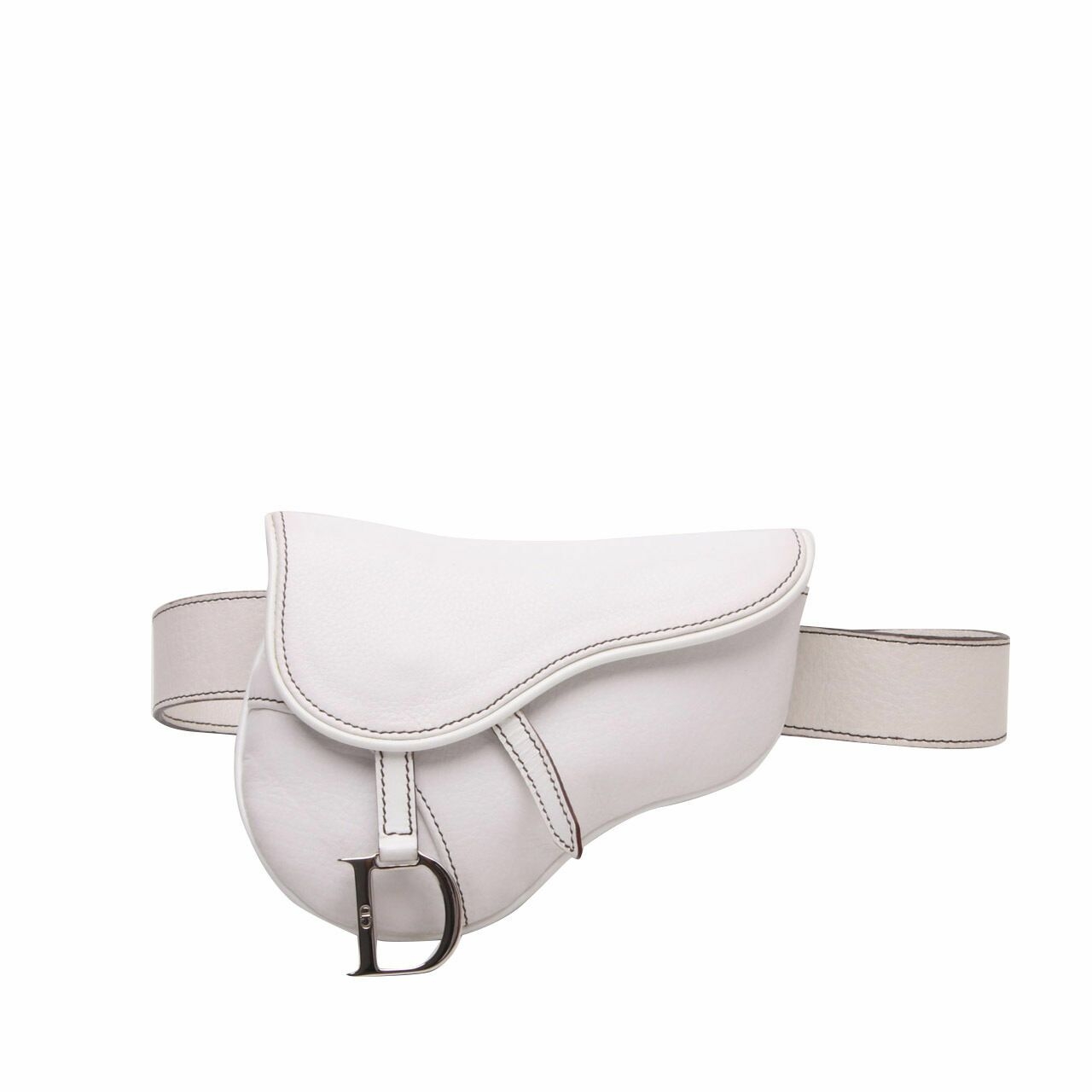 Christian Dior White Calfskin Leather Saddle Belt Bag