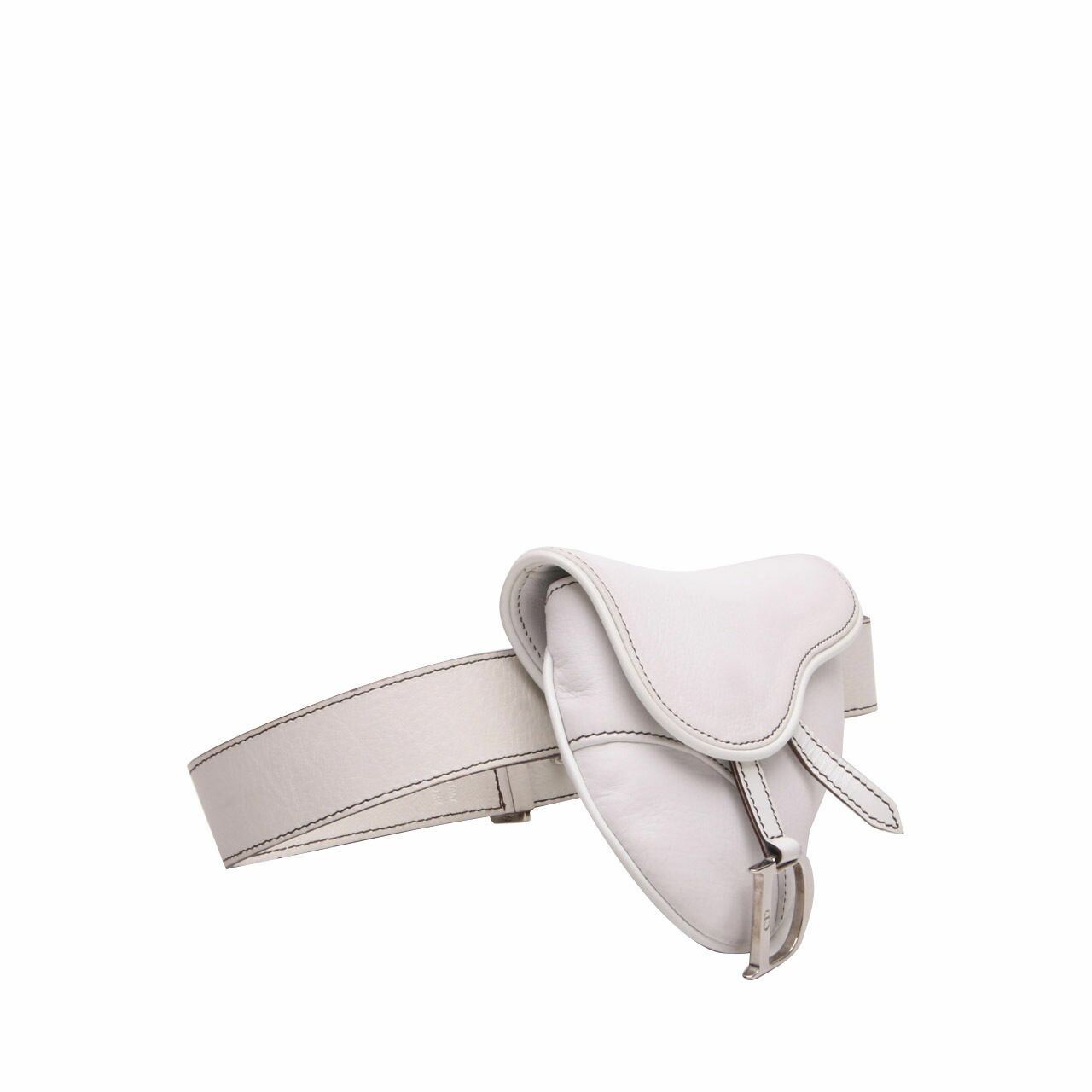 Christian Dior White Calfskin Leather Saddle Belt Bag