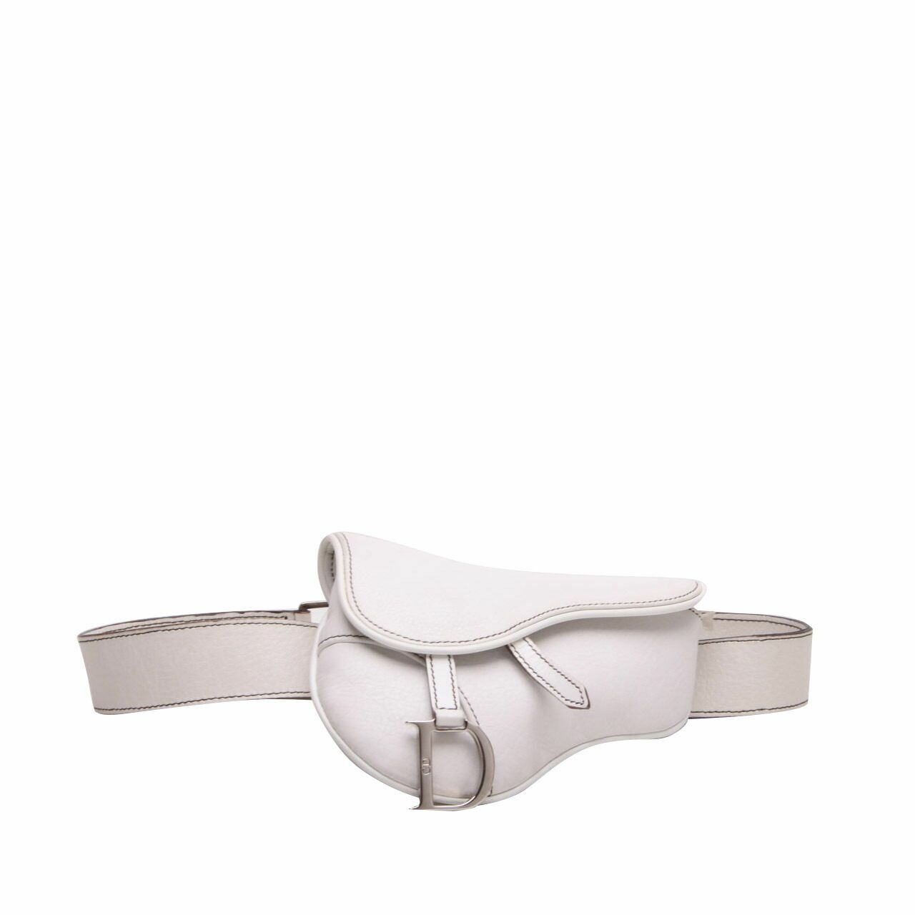 Christian Dior White Calfskin Leather Saddle Belt Bag