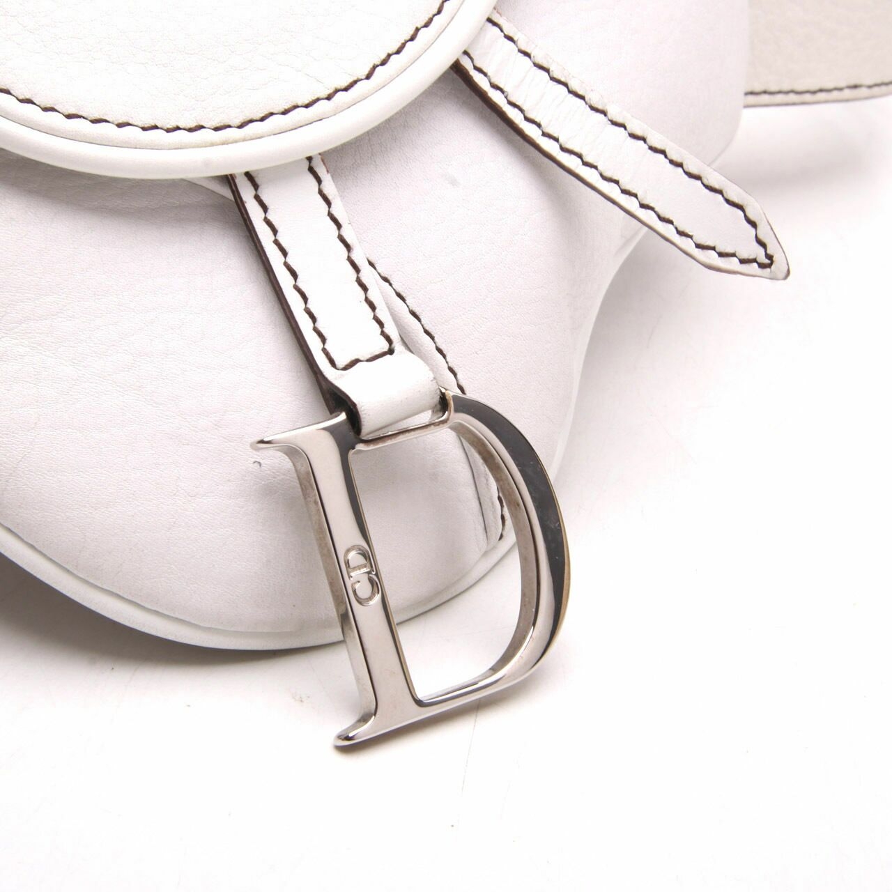 Christian Dior White Calfskin Leather Saddle Belt Bag