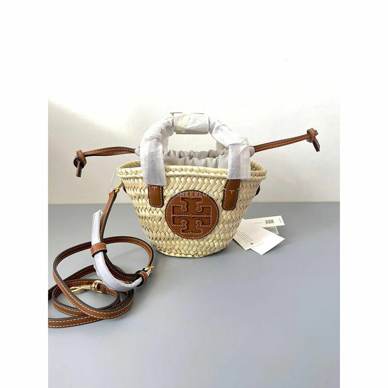 Tory Burch Ella Straw Basket Mini Natural Brown Satchel