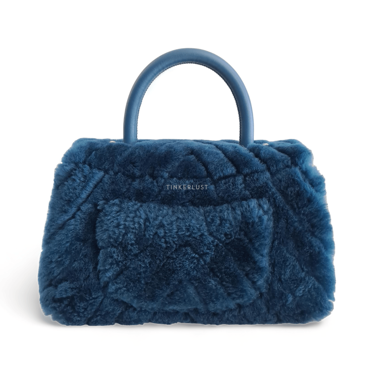 Chanel Coco Handle Small Fur Chevron Blue LGHW #28 Satchel