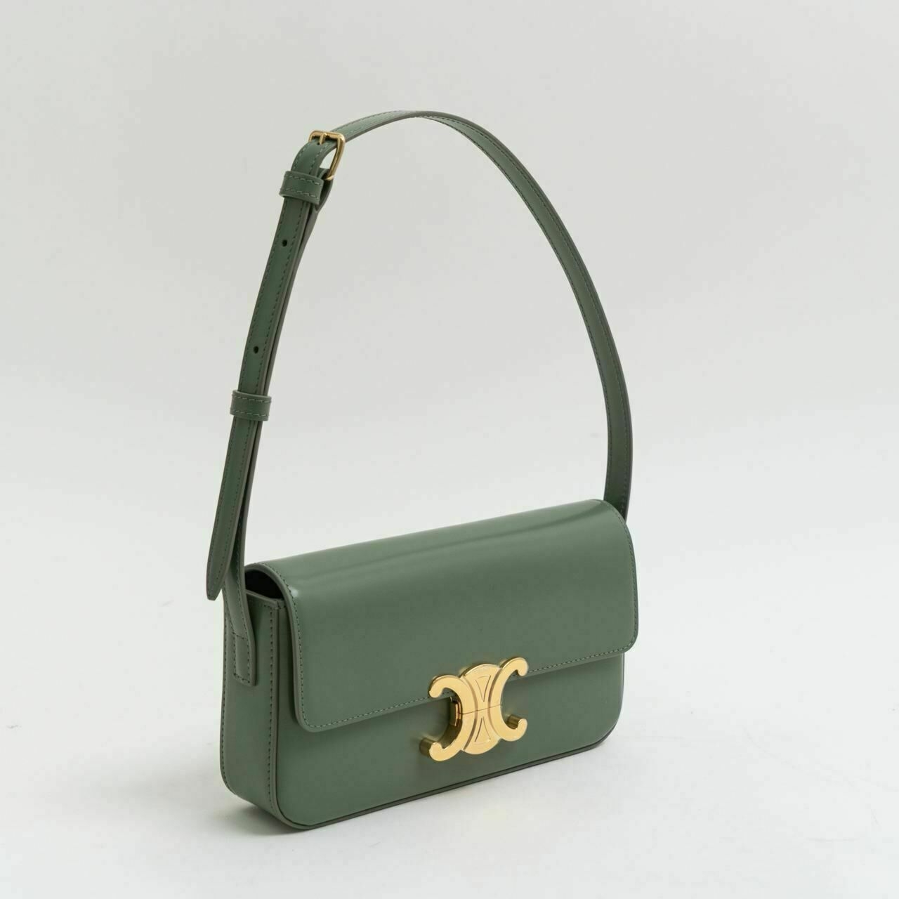 Celine Triomphe Shoulder Bag in Shiny Calfskin Green