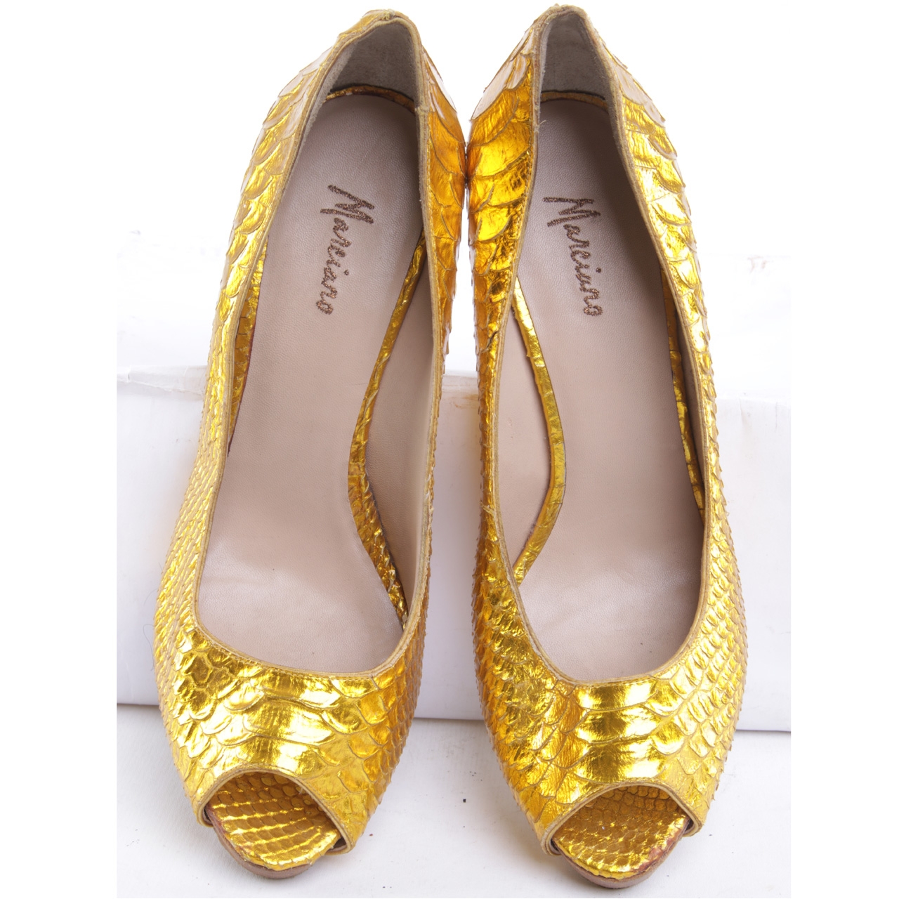 Marciano Gold Sneakskin Heels