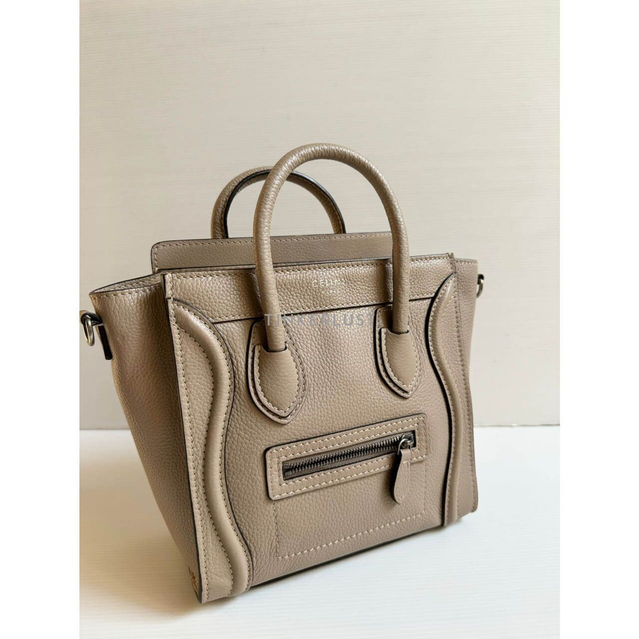 Celine Nano Luggage Grained Leather Dune SHW Satchel