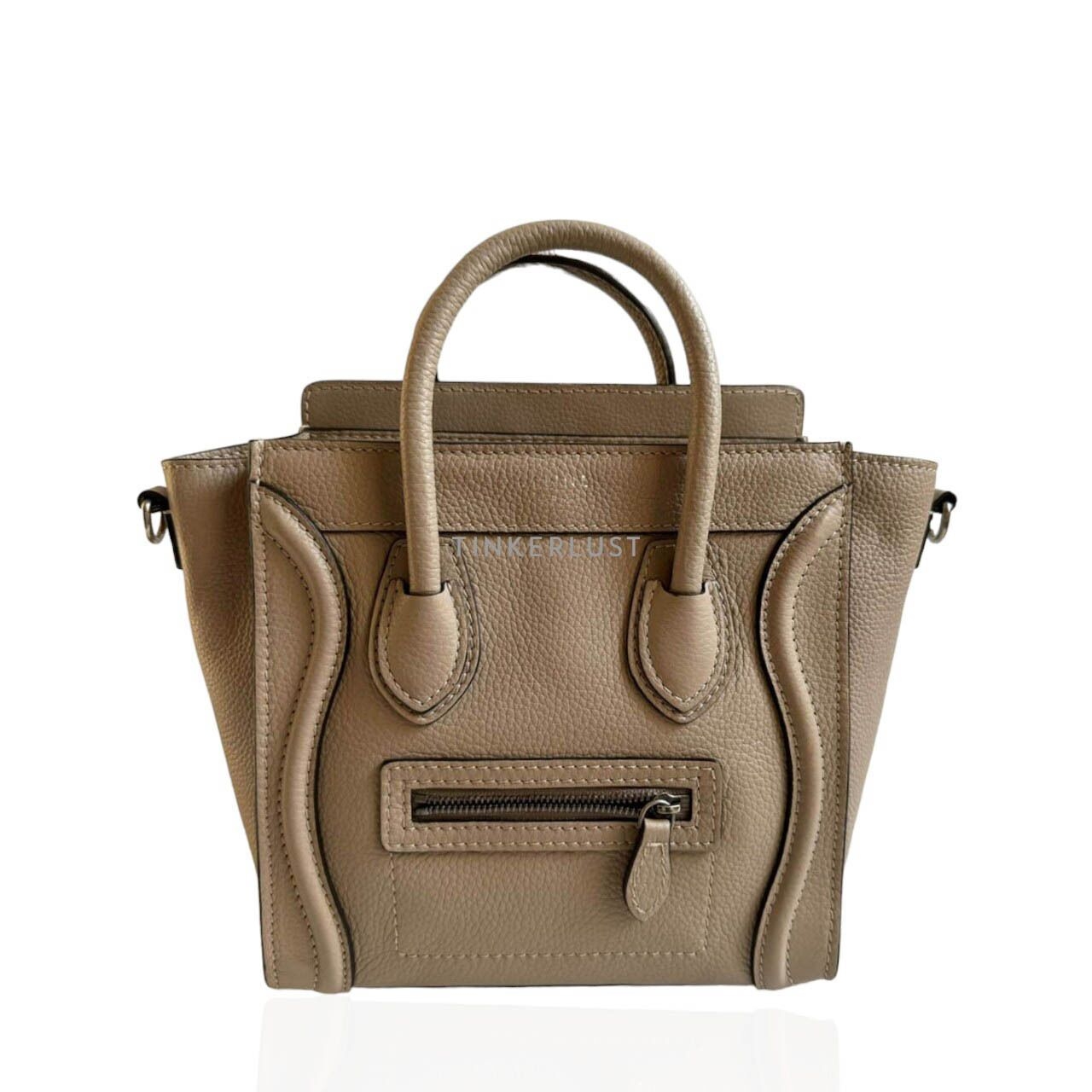 Celine Nano Luggage Grained Leather Dune SHW Satchel